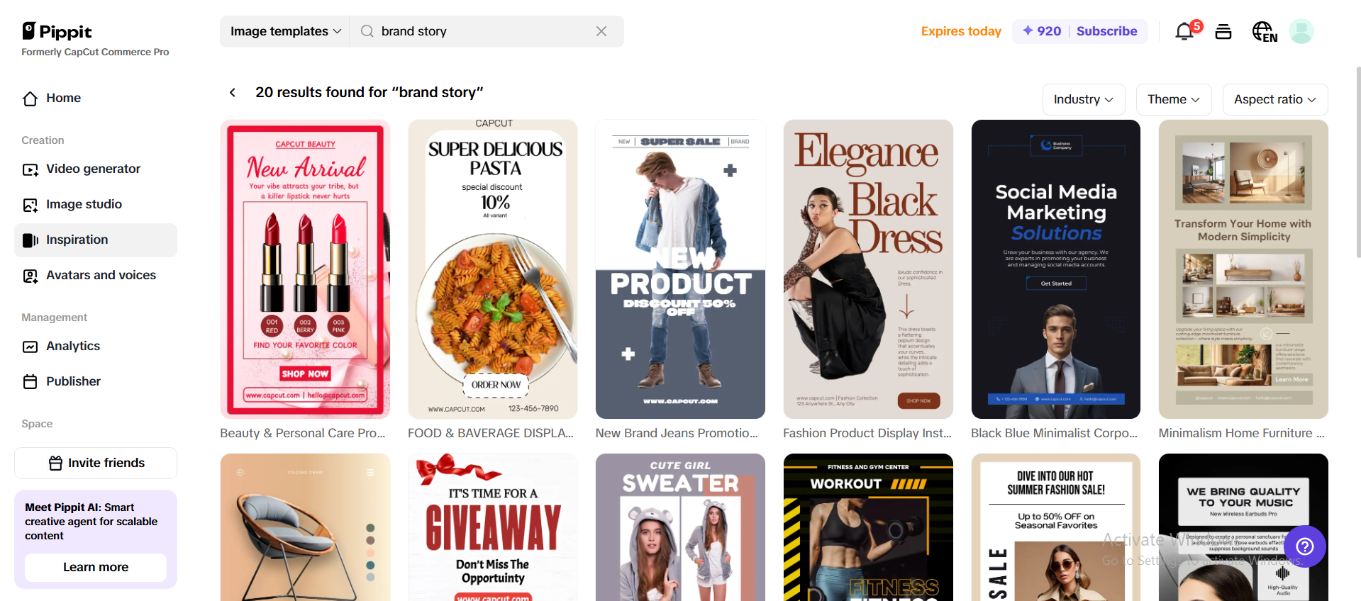 Customizable brand story templates