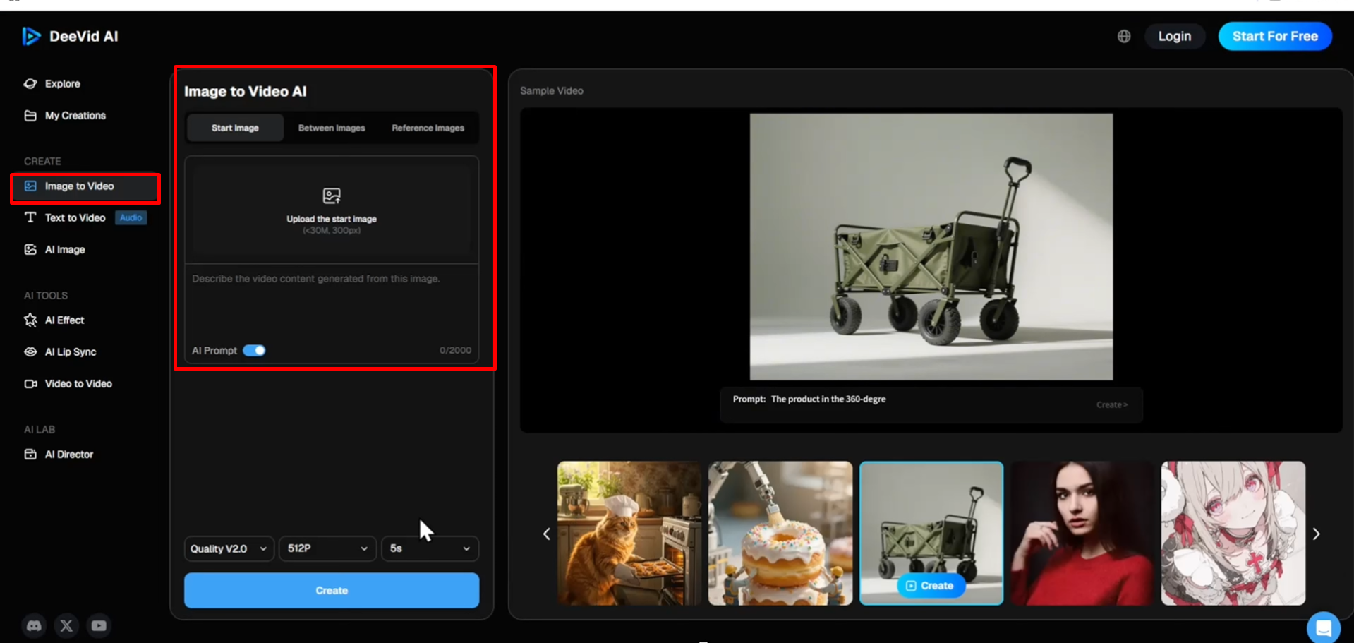 Image showing how to give a prompt in Deevid AI