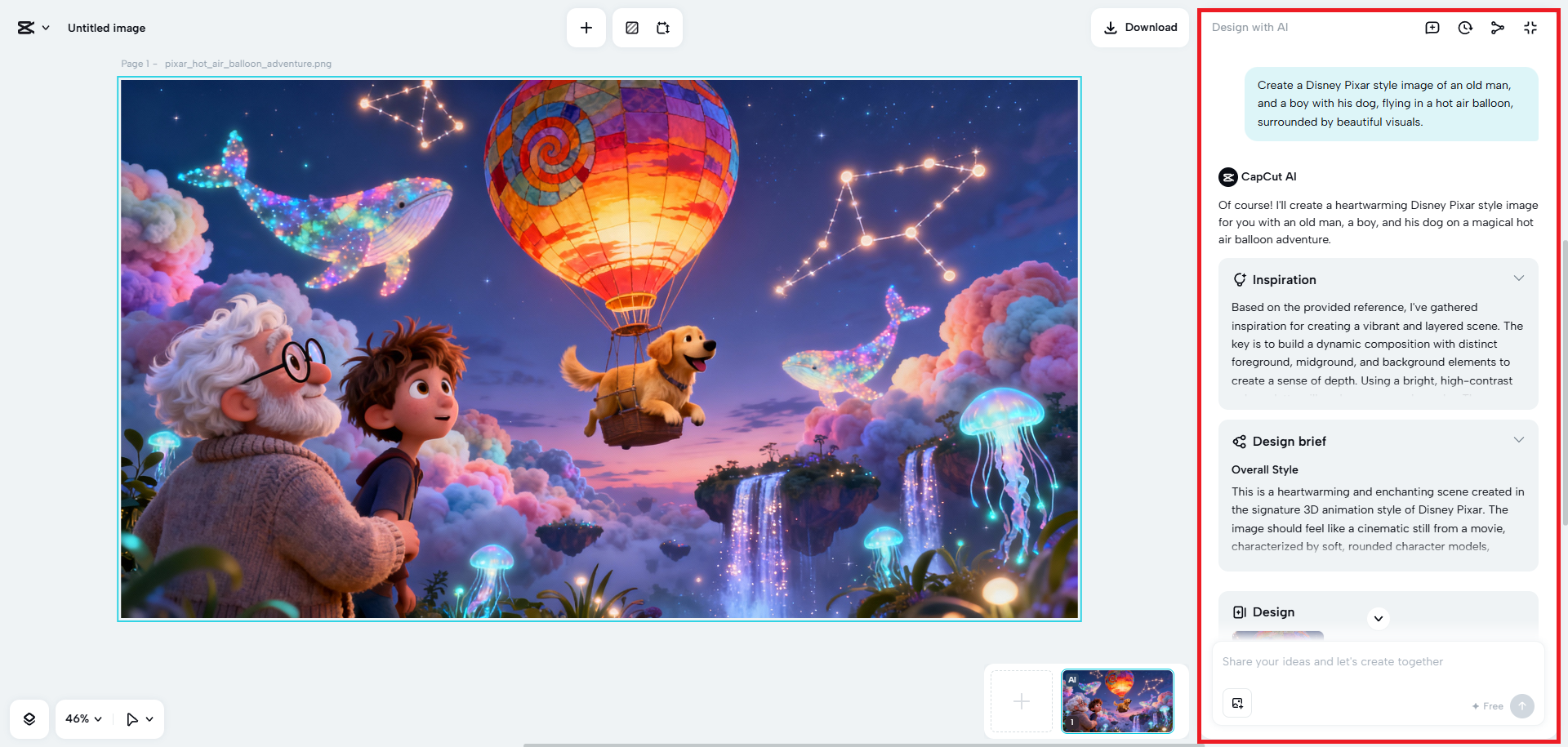 Enhance your Pixar-style image with AI refinements