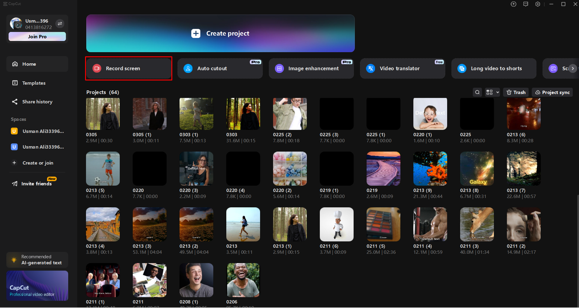 Using the "Record Screen" feature in the CapCut desktop video editor