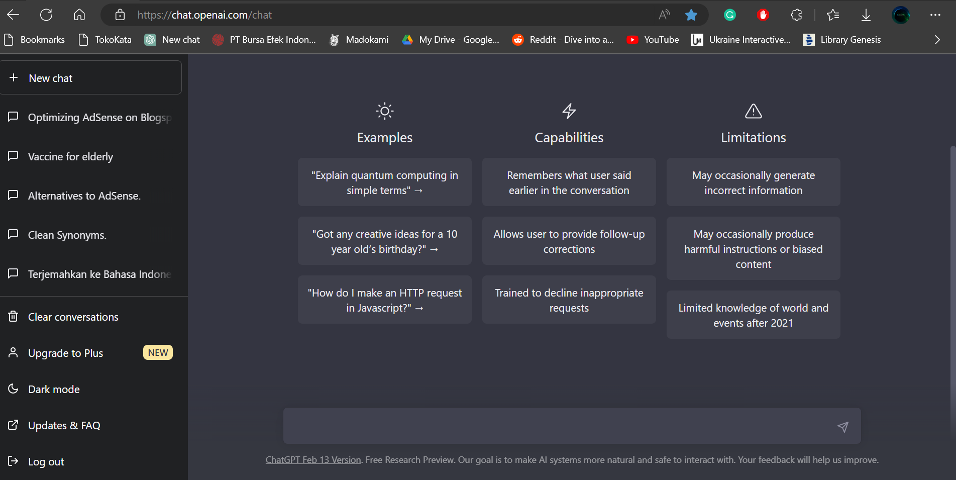 Giao diện của ChatGPT - một mô hình AI của OpenAI