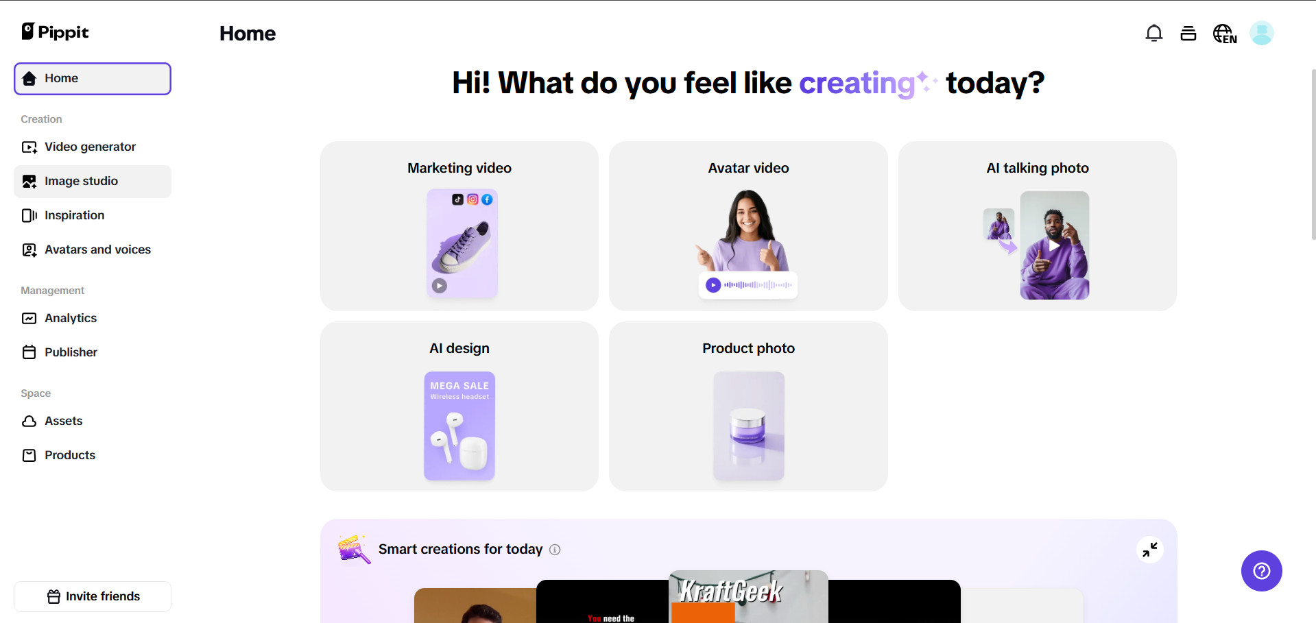 Интерфейс Pippit