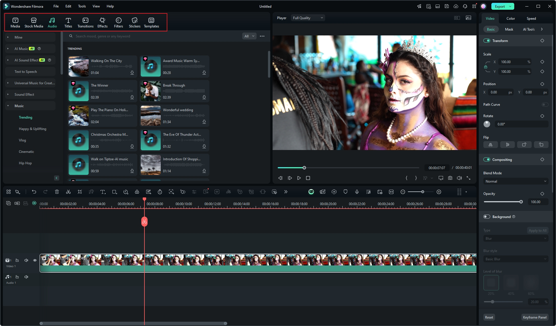 Interfaccia dell'editor video Filmora
