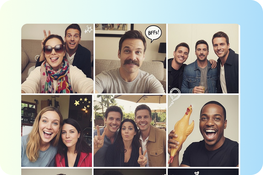Generate playful celebrity selfies