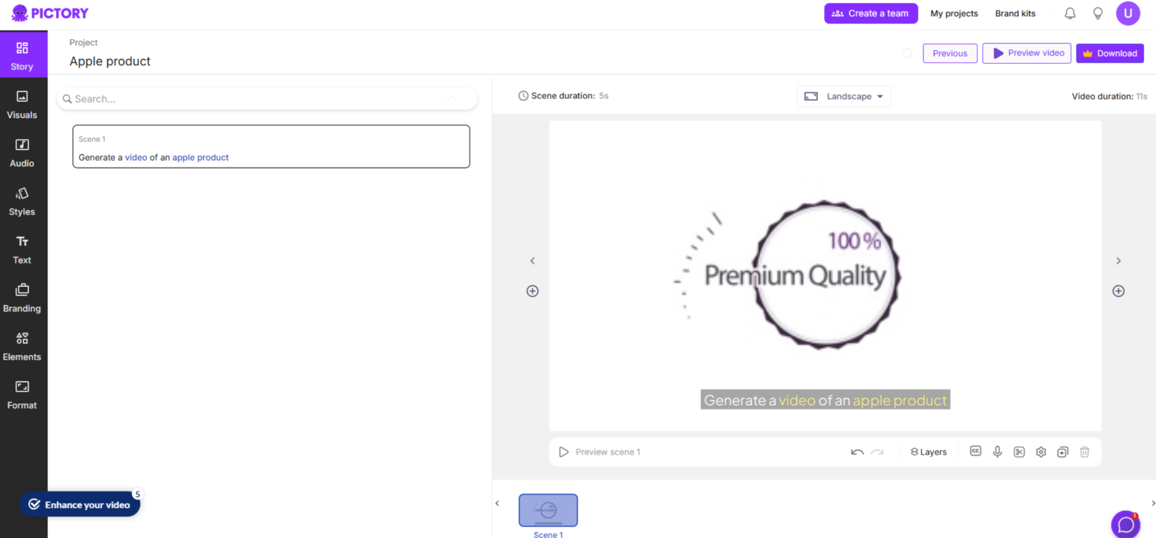 Interface of Pictory - a perfect AI video production tool