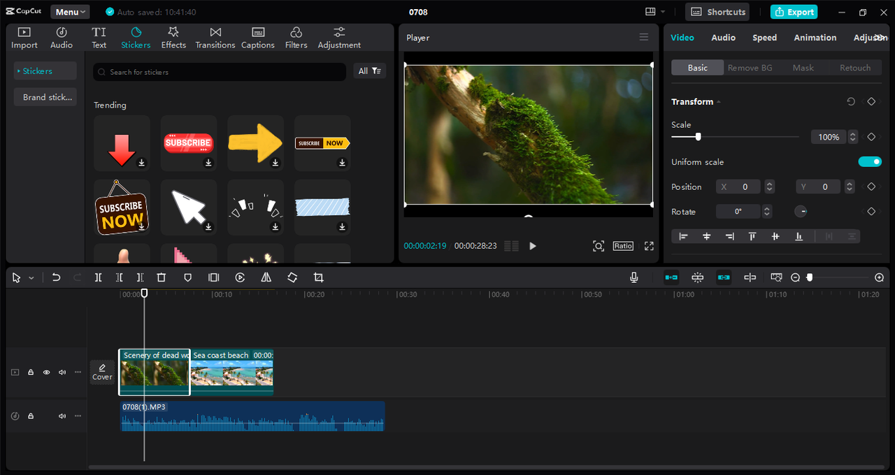 Interface of the CapCut desktop video editor