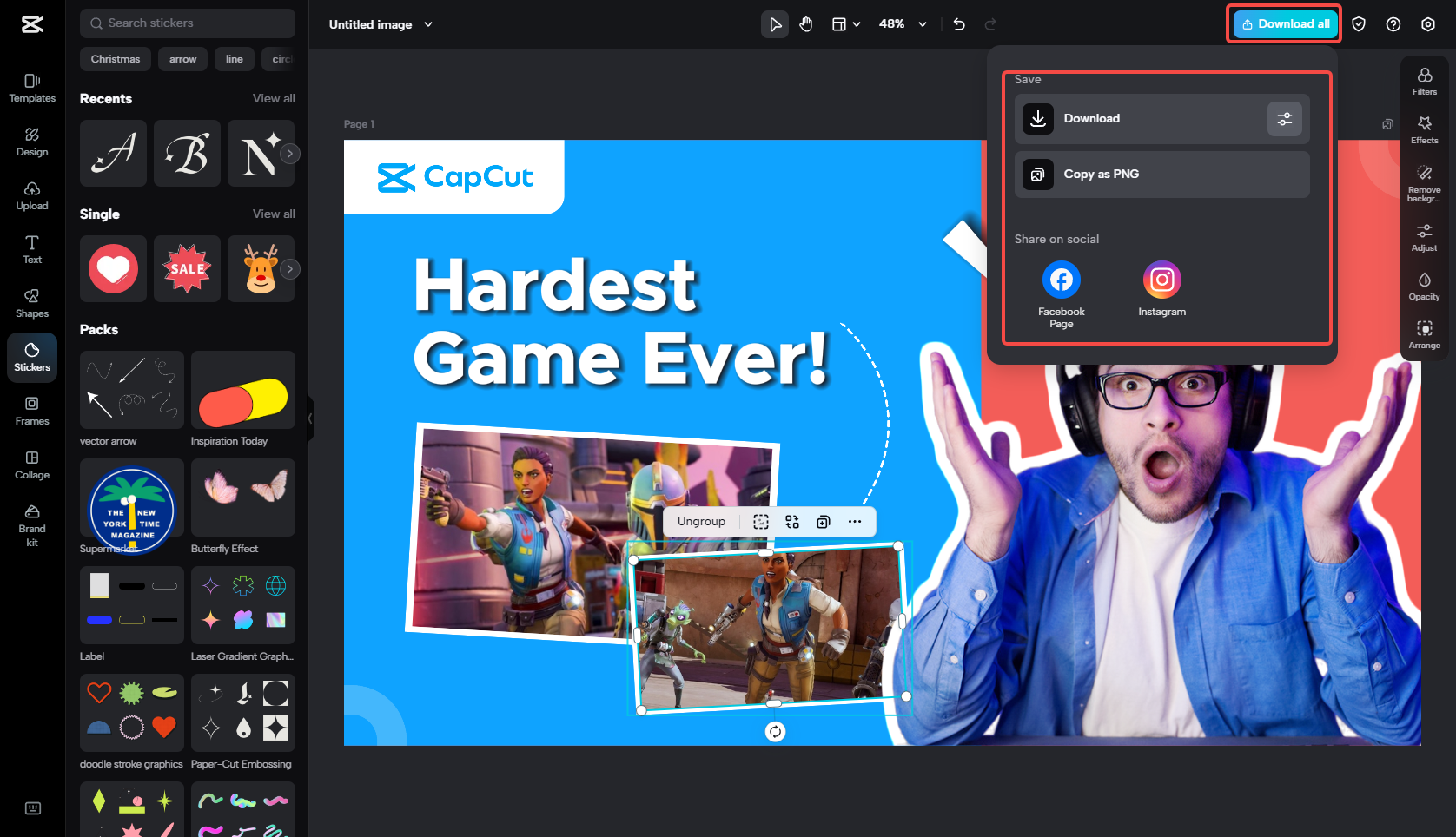 Export the YouTube banner in high quality