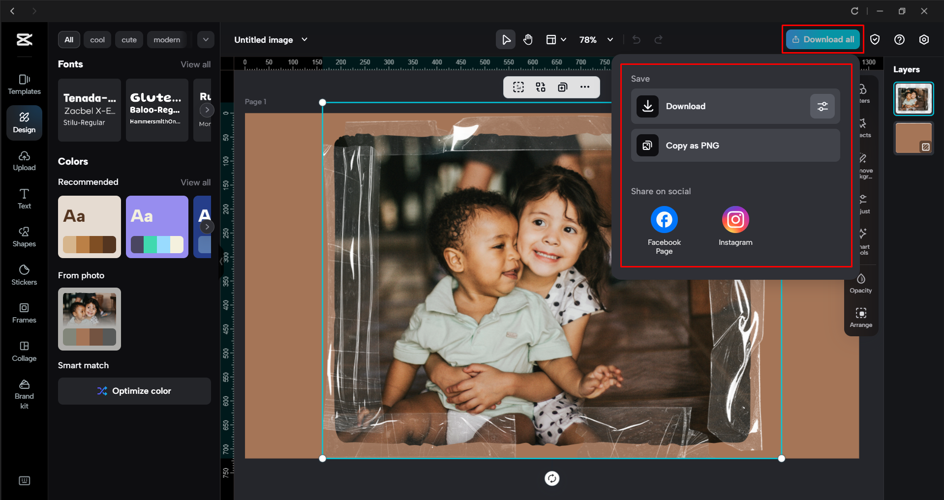 Downloading the image from the CapCut desktop video editor
