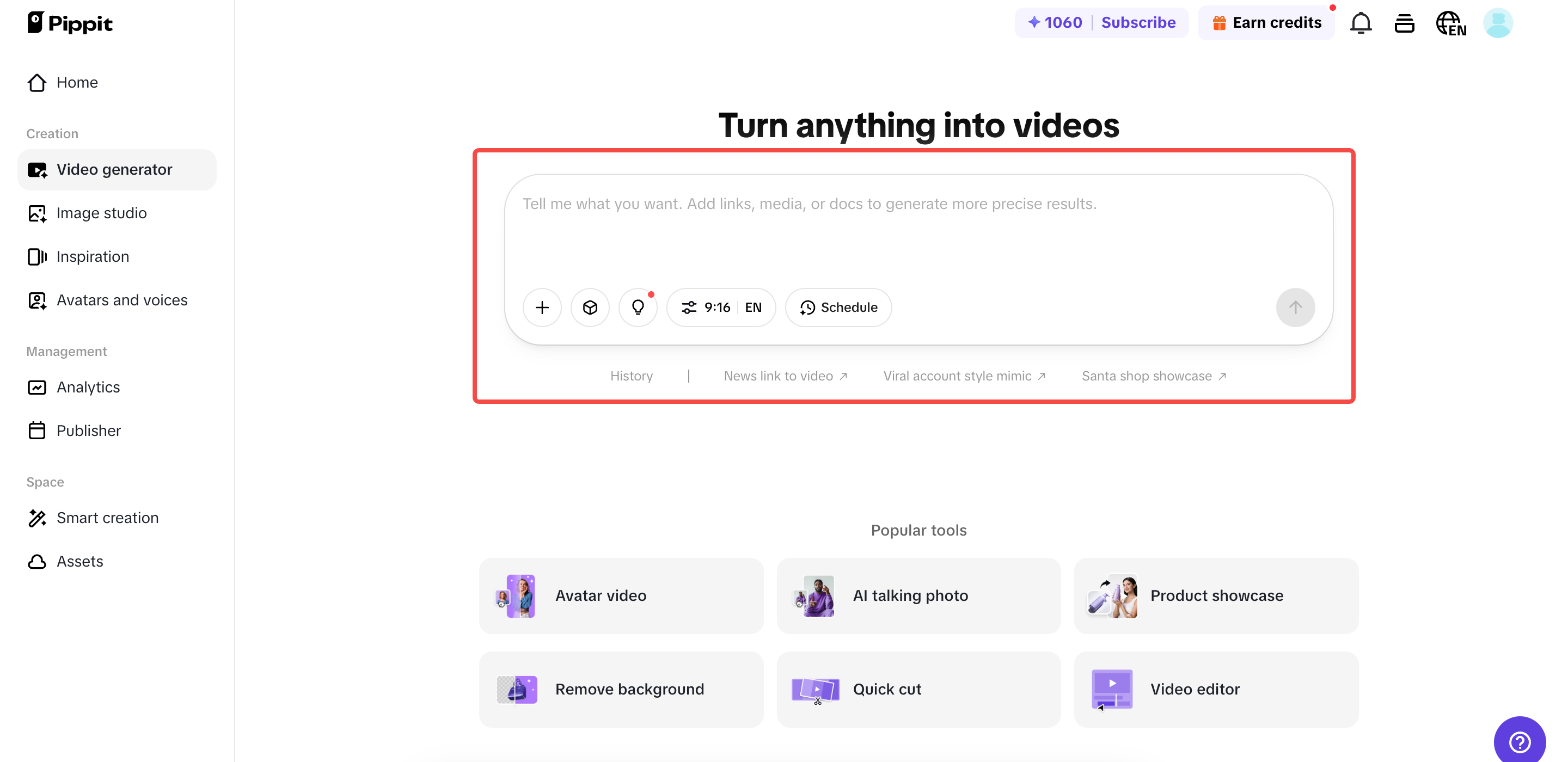Opening the video generator