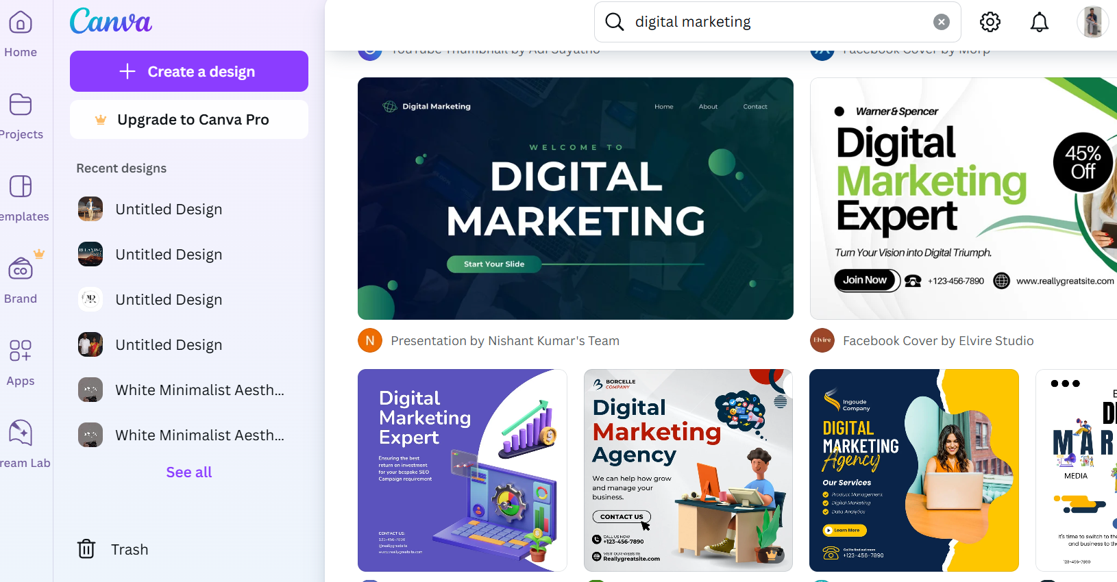 Canva interface