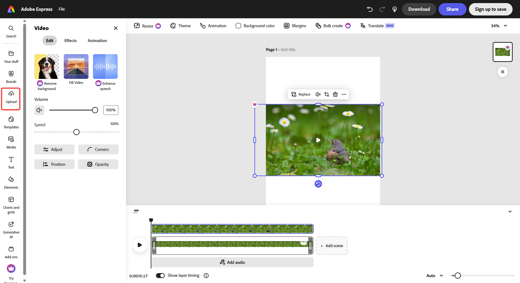 Adobe Express Arayüzü - kullanımı kolay bir video klip editörü