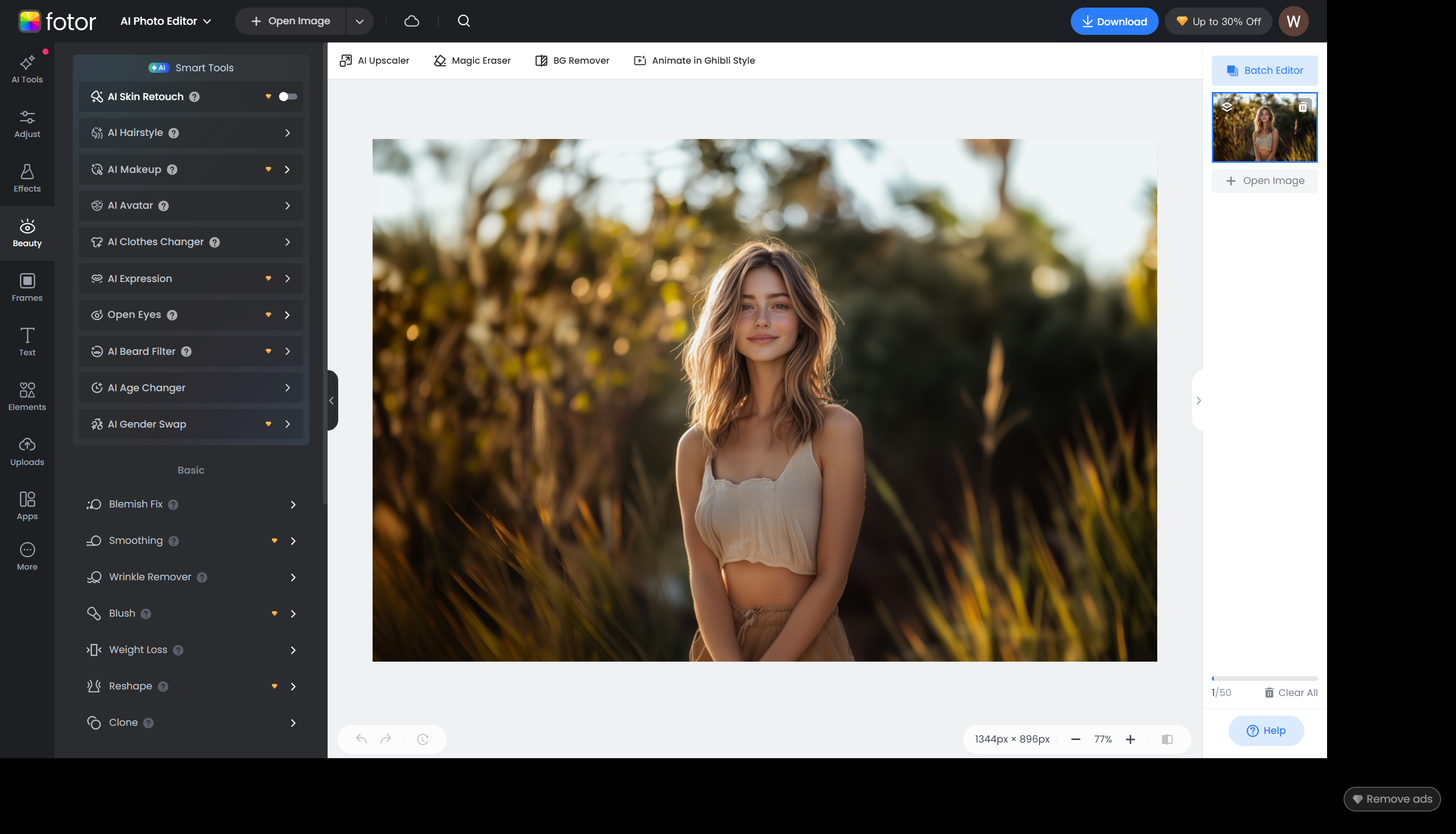 Interface of 2. Fotor AI Video Editor - an easy to use face editor for video