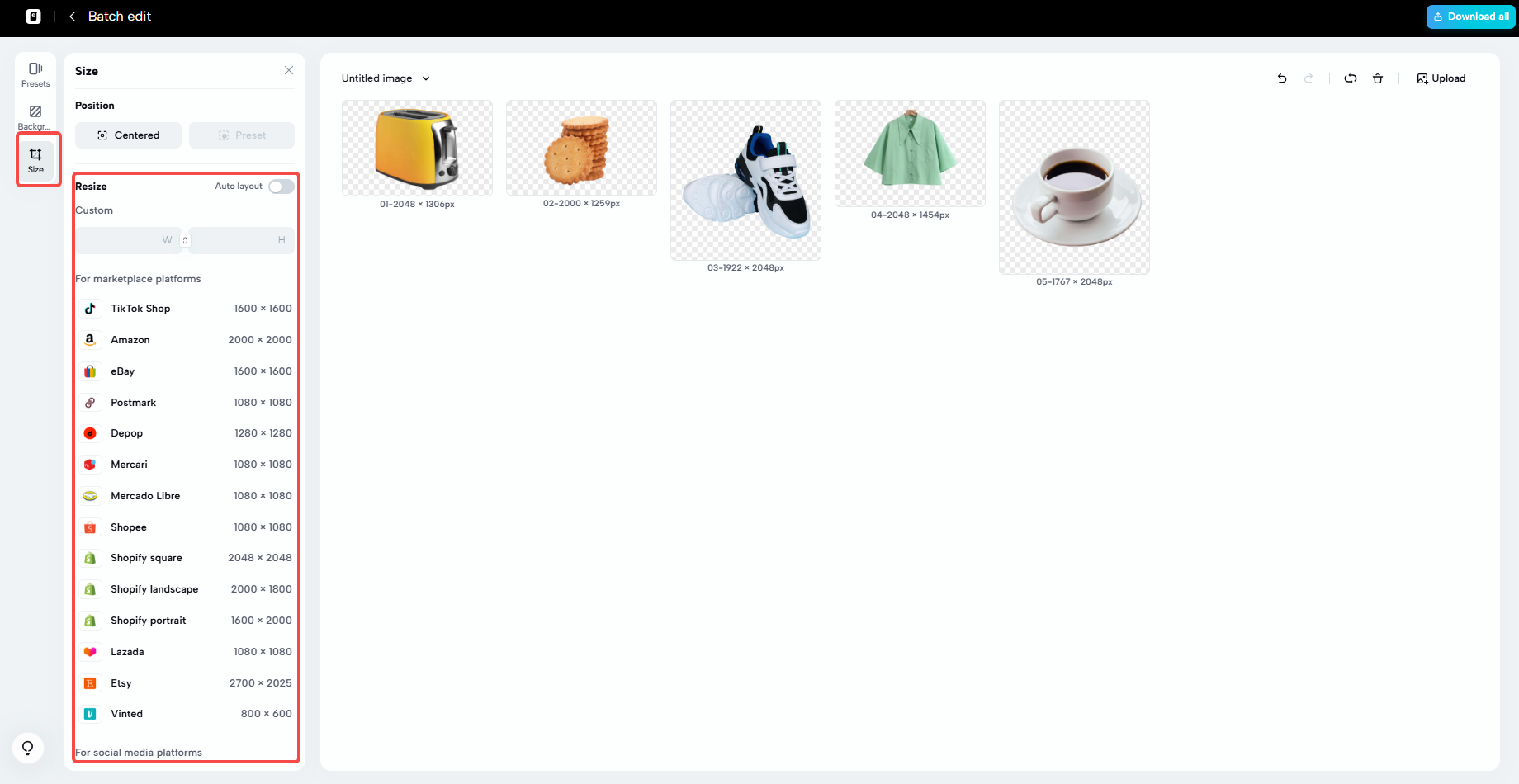 Customizable size options