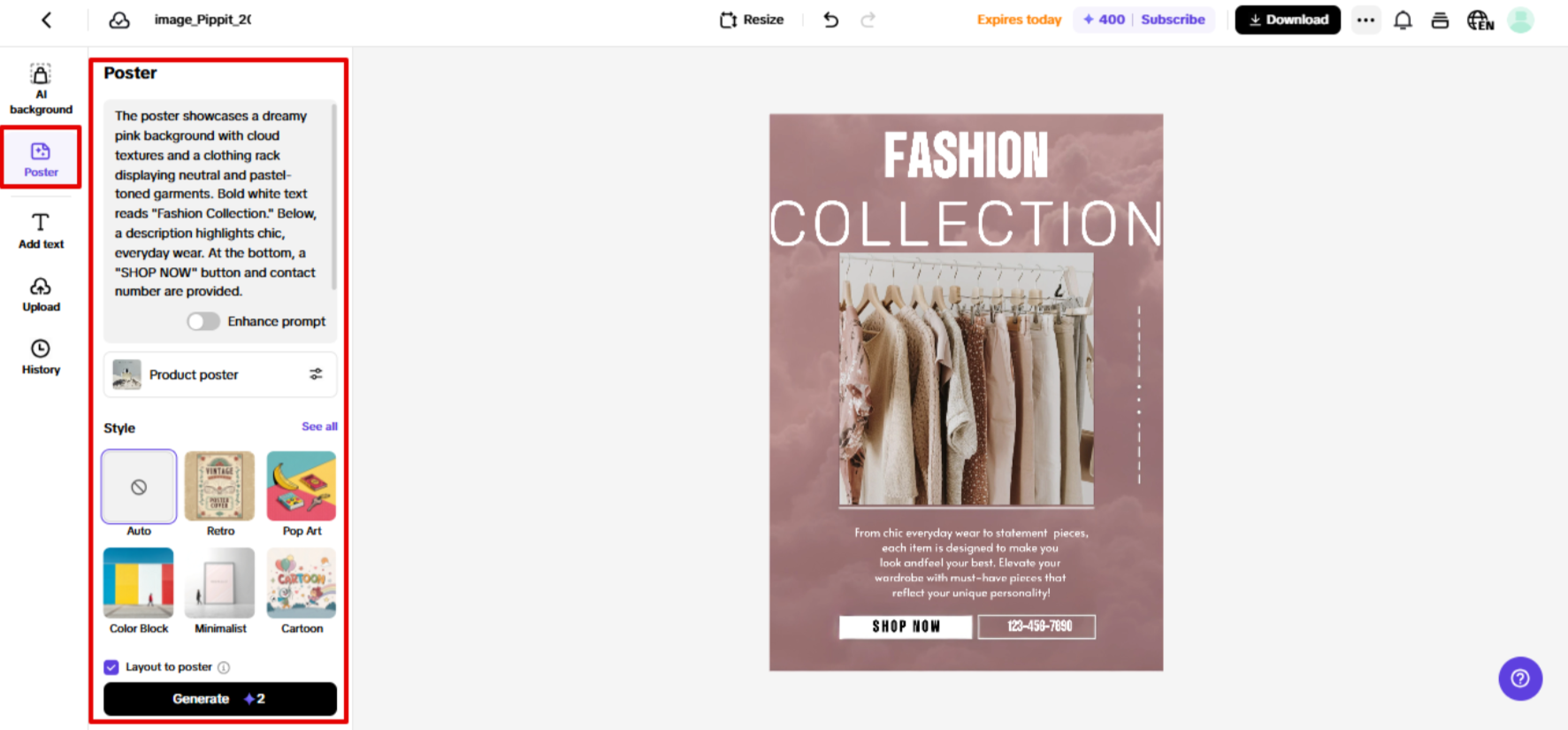 Sales poster generator in Pippit