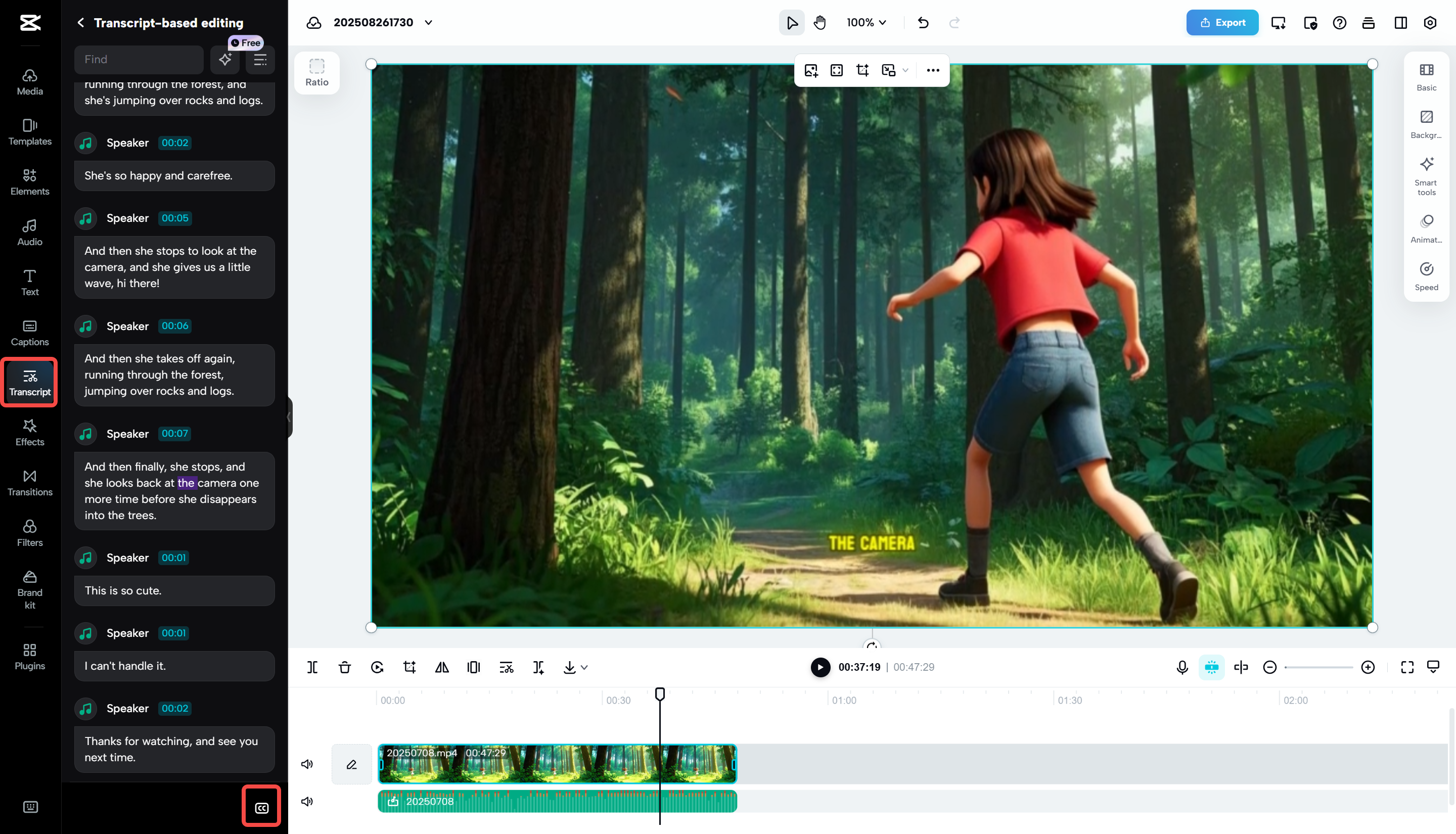 Transcribing your video on the CapCut Web