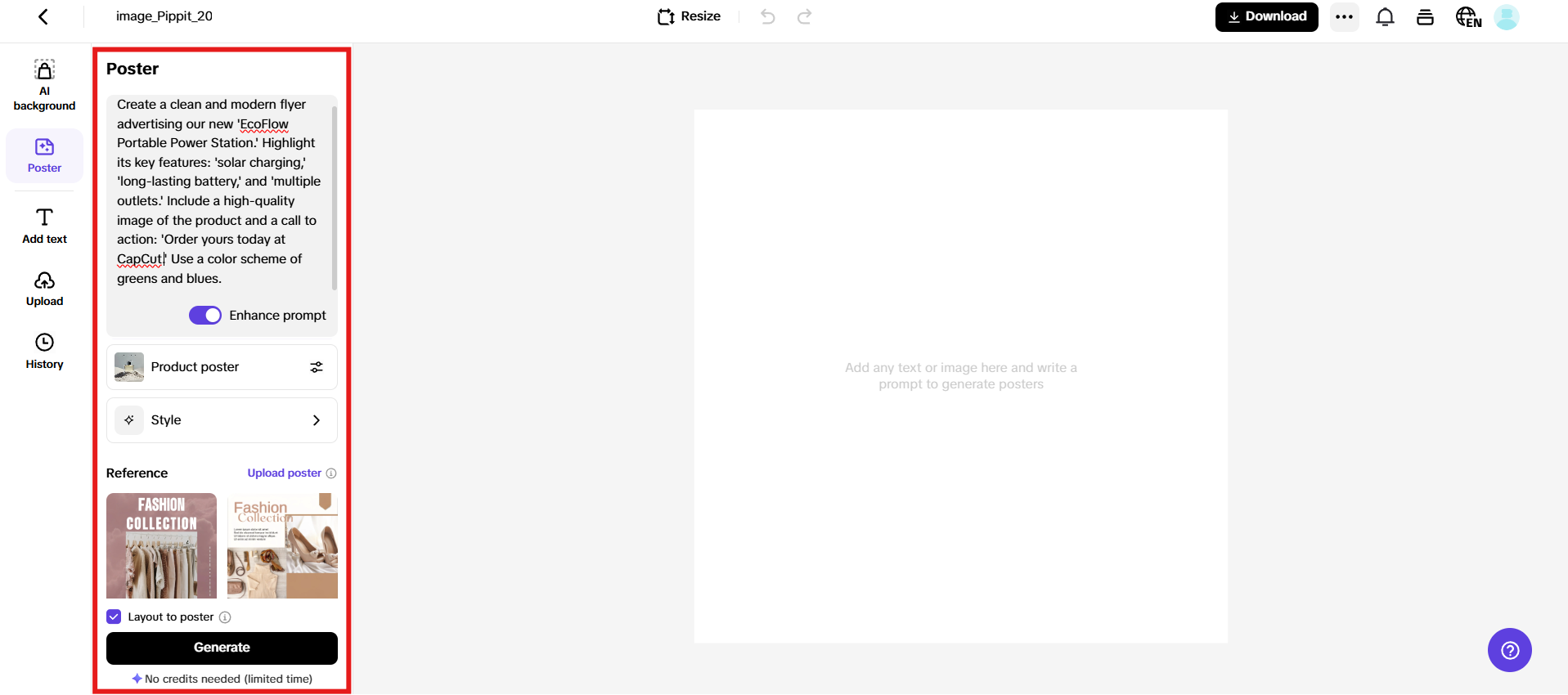 Enter prompt and generate