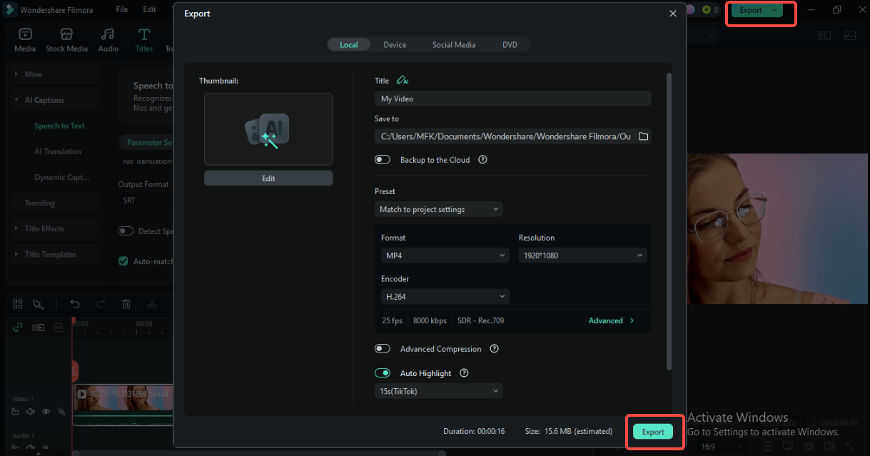 Export the file