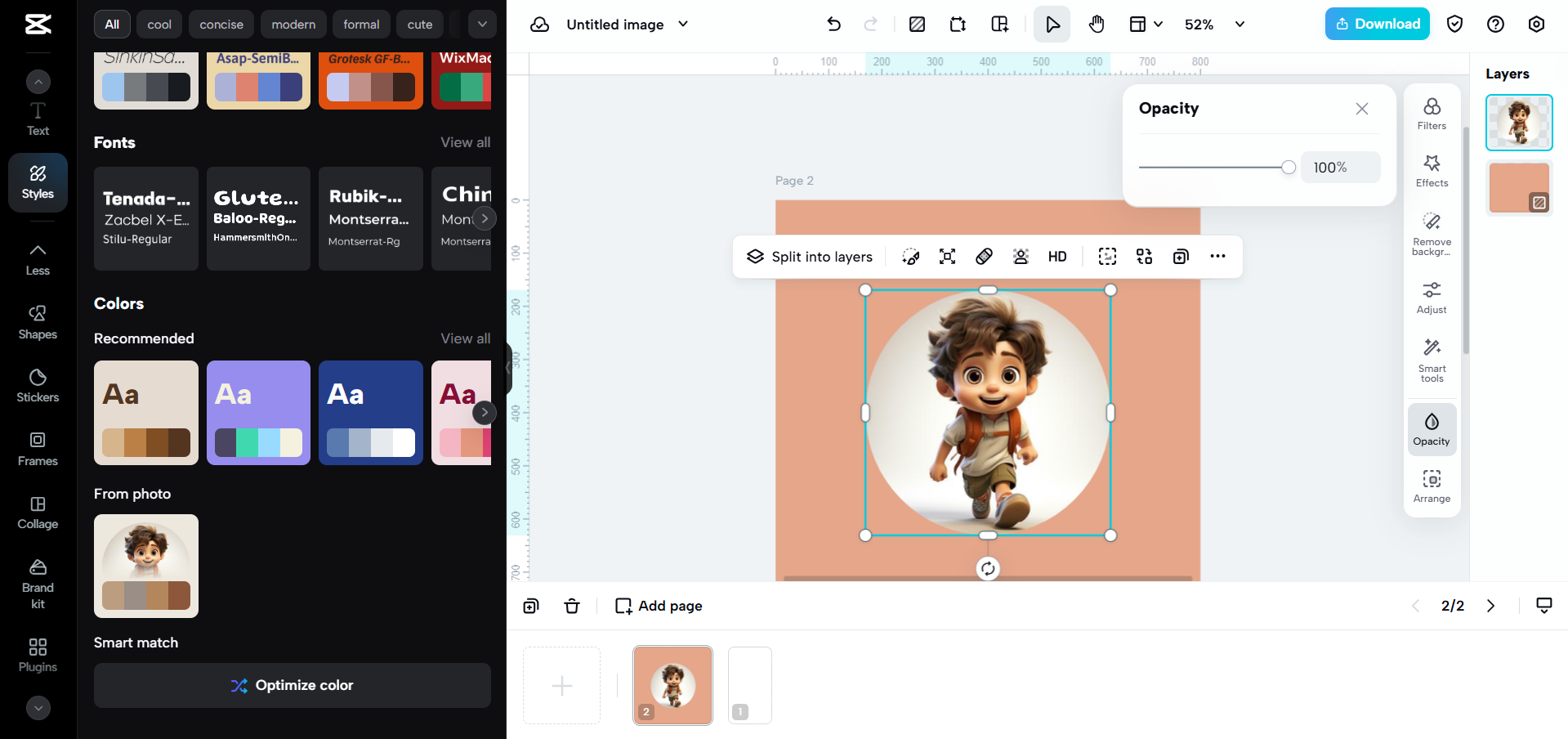 Interfaz de CapCut Web: una forma rápida de crear fotos de perfil tipo caricatura para Instagram