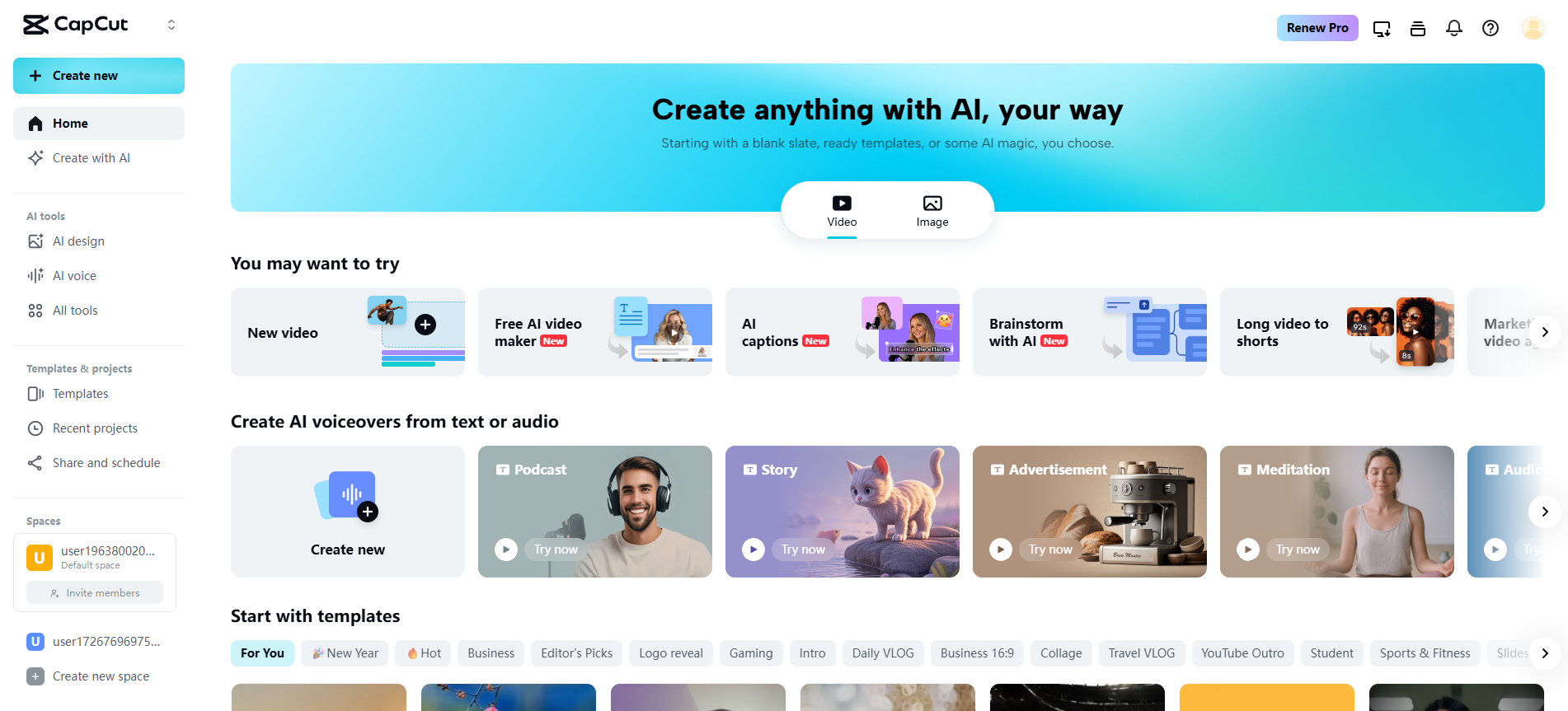 CapCut Web's homepage