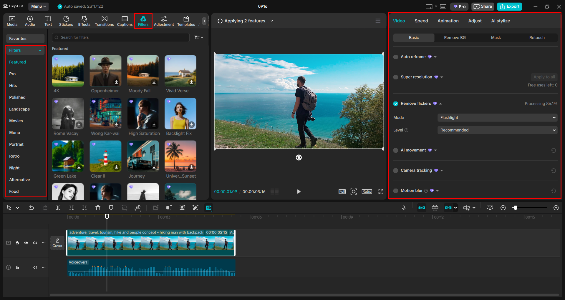 Stabilizing and removing video flickers with the CapCut desktop video editor