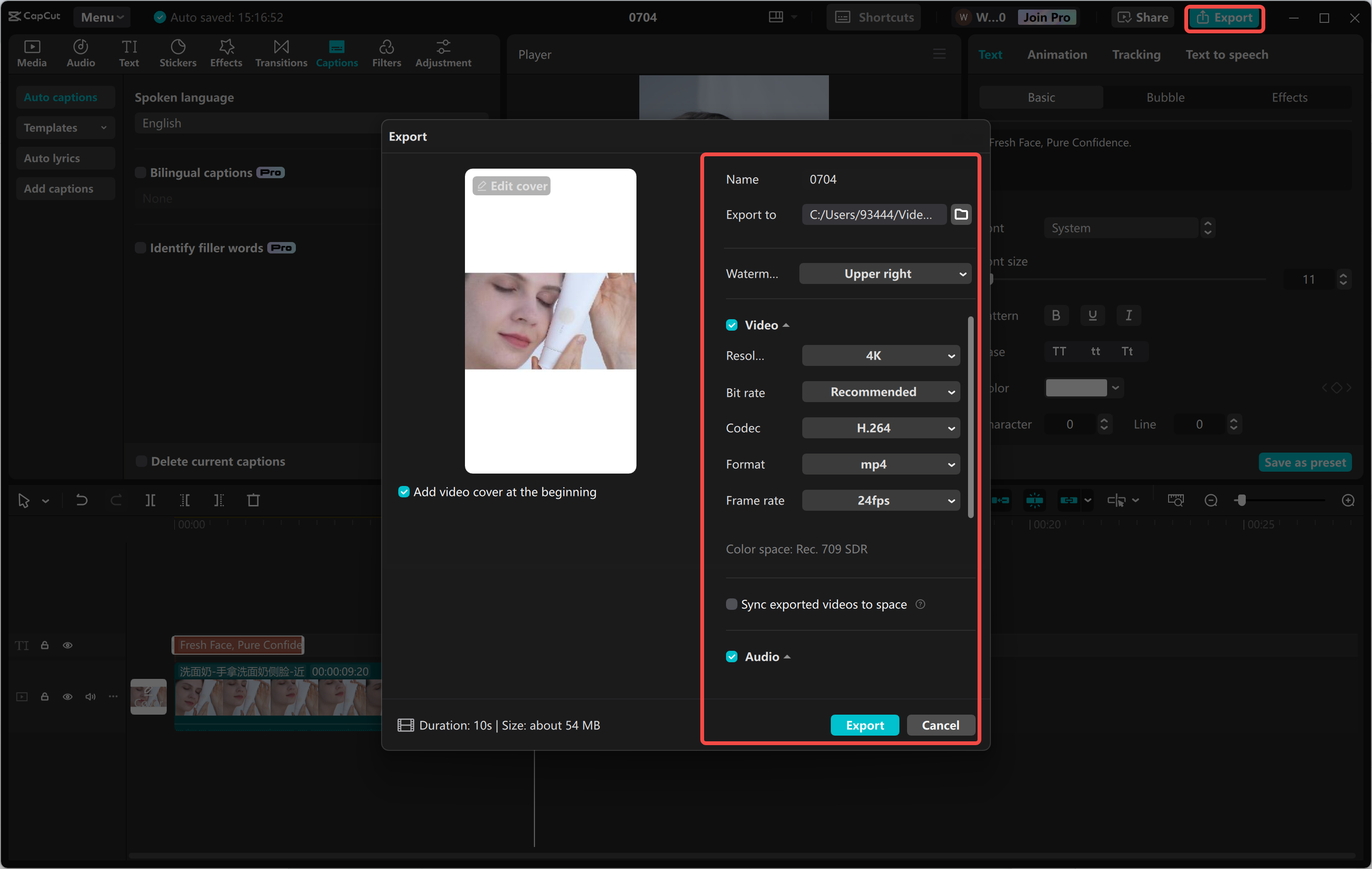 Esportazione di un video dall' CapCut editor video desktop