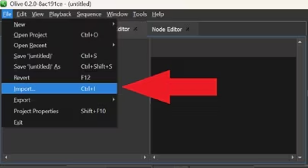 Creating a new project in the Olive video editor