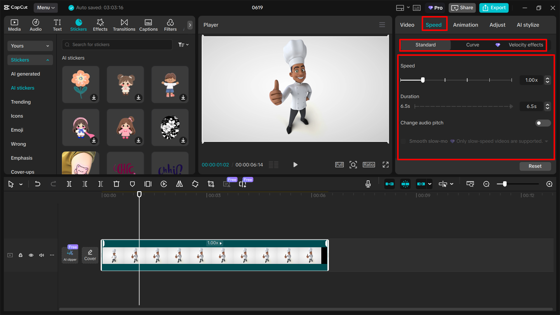 Rallentare una GIF nell' CapCut editor video desktop