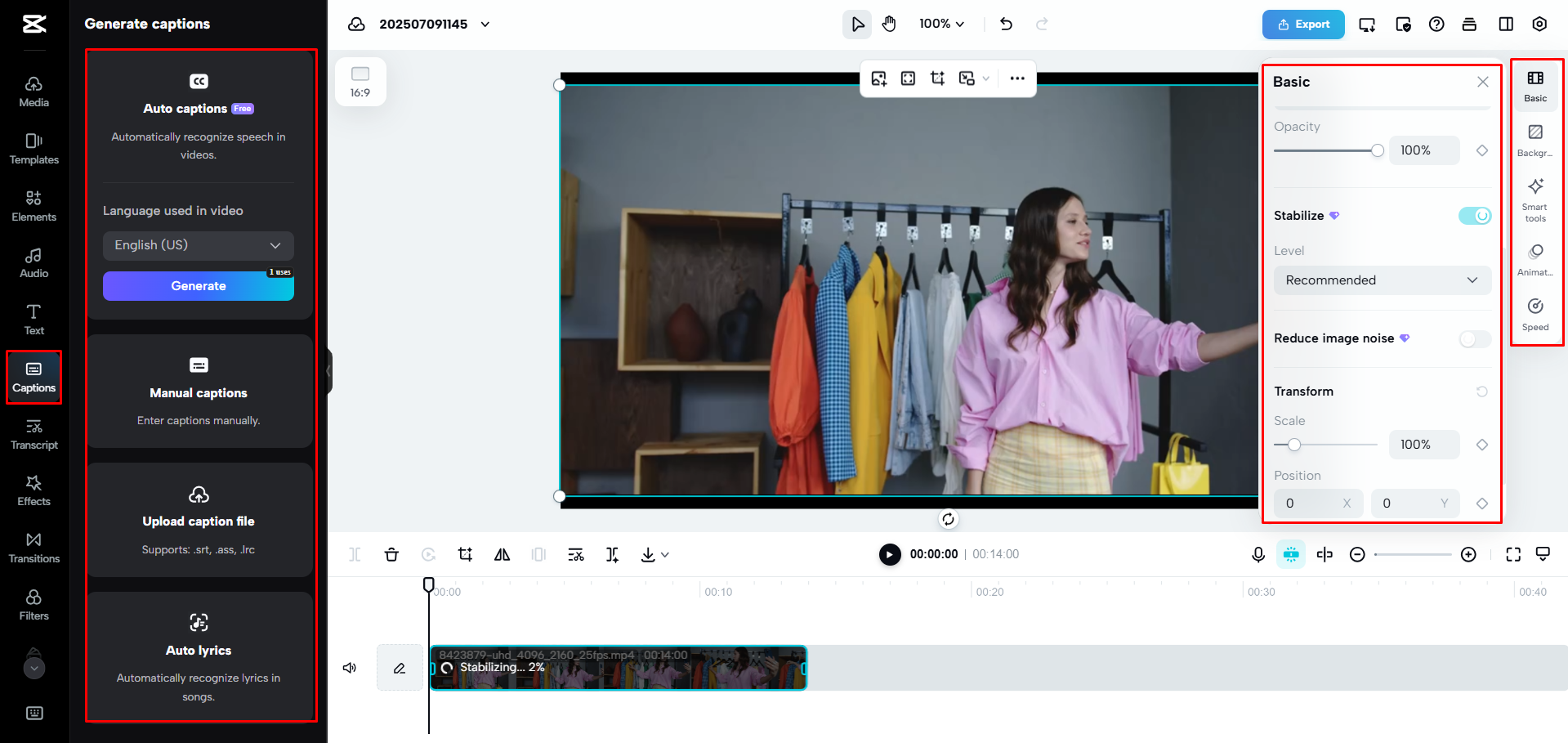 Editing and upscaling a vlog in CapCut Web