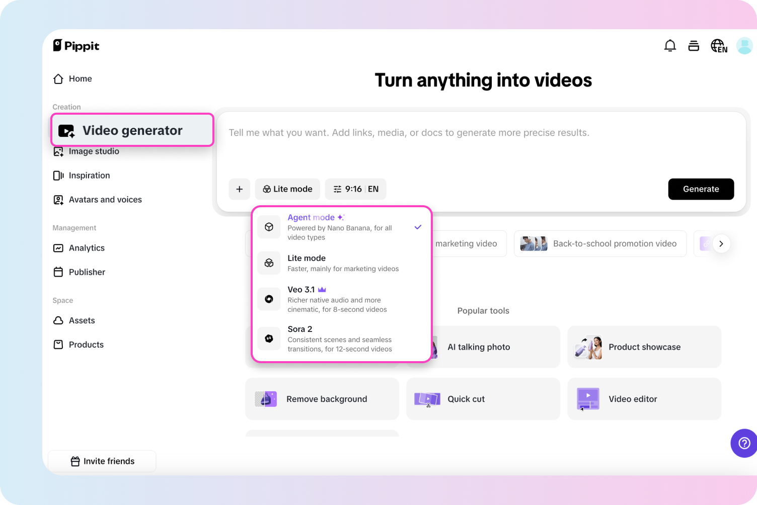Open the video generator