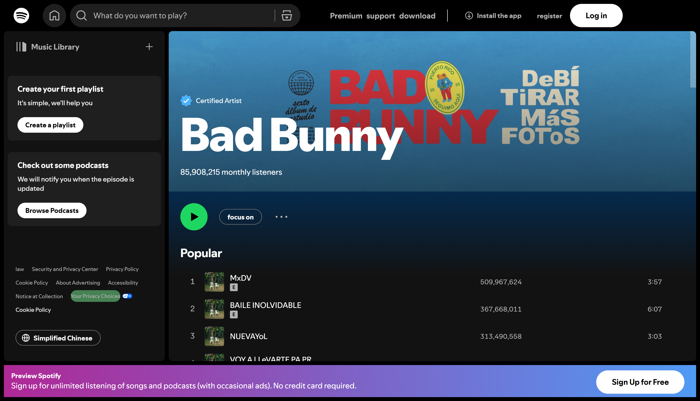 Bad Bunny - einer der Top 5 der gestreamten Künstler auf Spotify