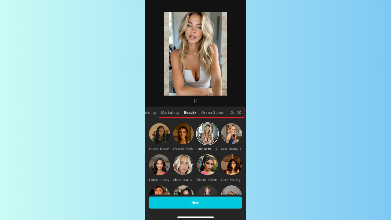 Access CapCut App's extensive avatar library