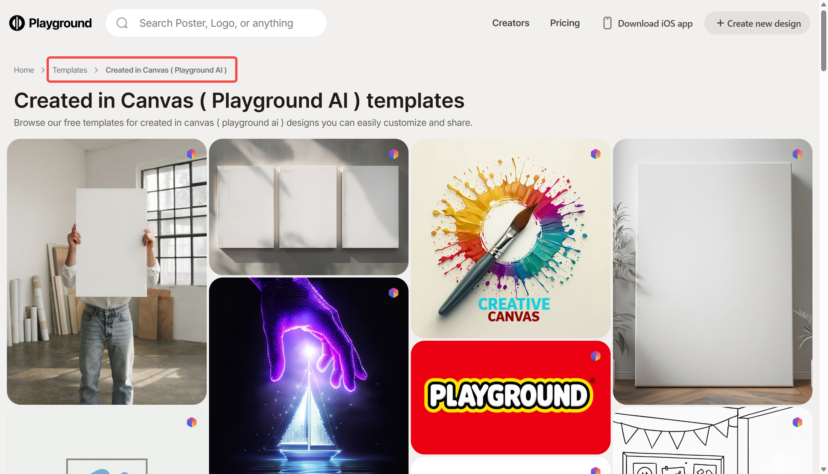 Accessing the canvas section in Playground AI art generator