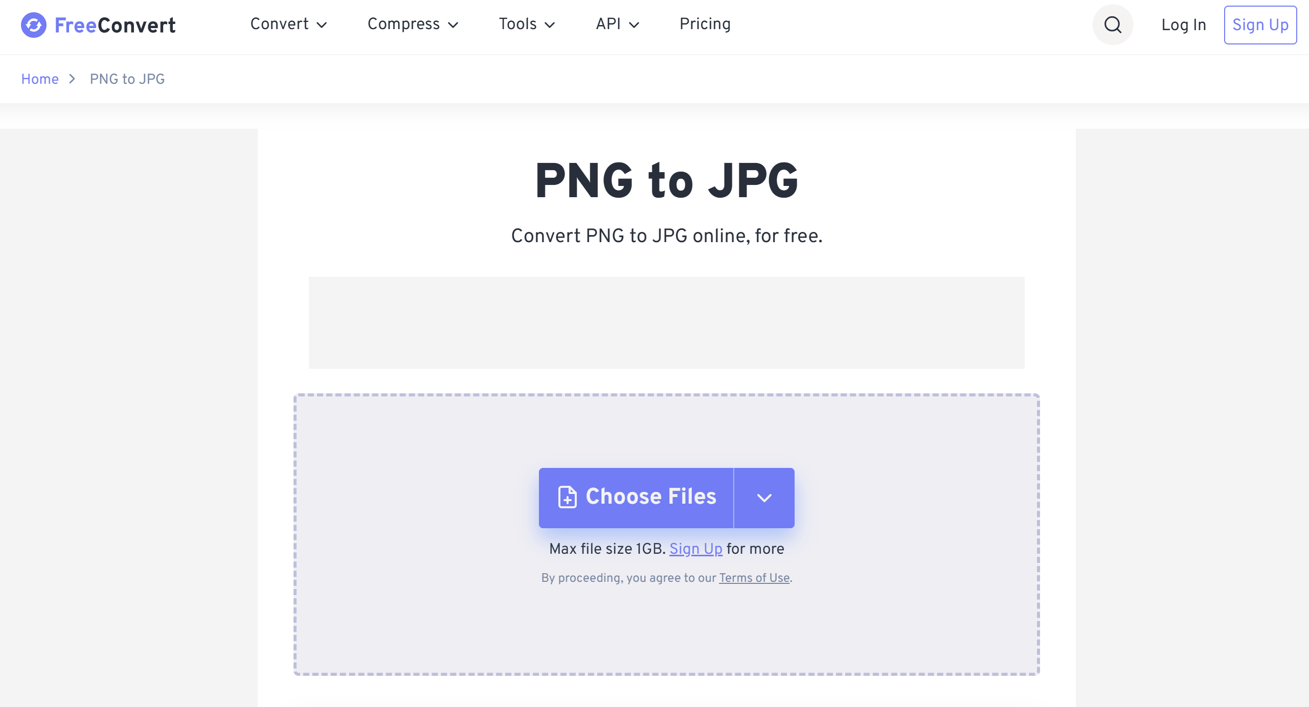 Інтерфейс FreeConvert - ефективний конвертер PNG в JPG