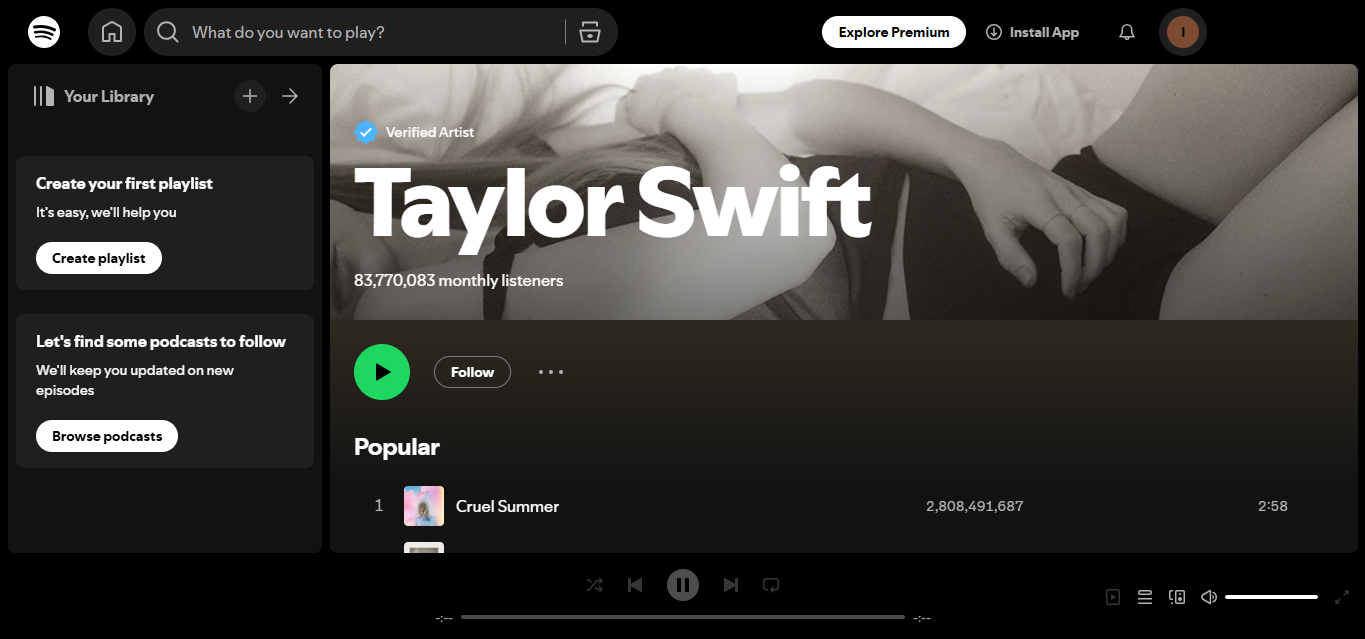 Taylor Swift - L'artista più seguita su Spotify a livello globale