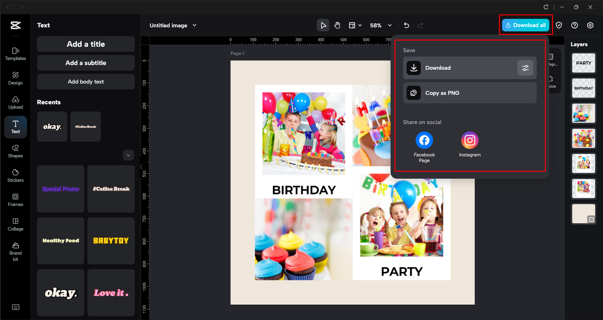 Esportazione di un'immagine dall'editor video desktop di CapCut.
