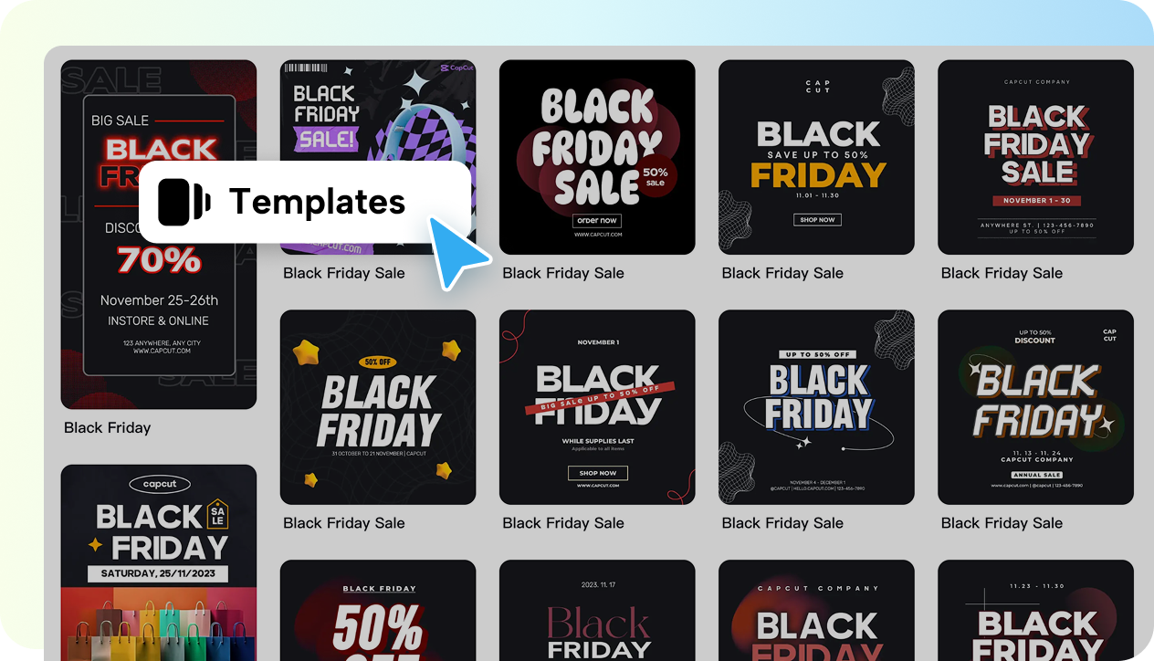  CapCut AI design generator free for Black Friday banner  