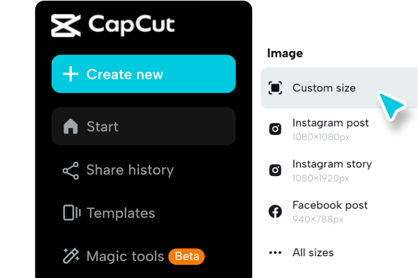 Sign in and select your design size