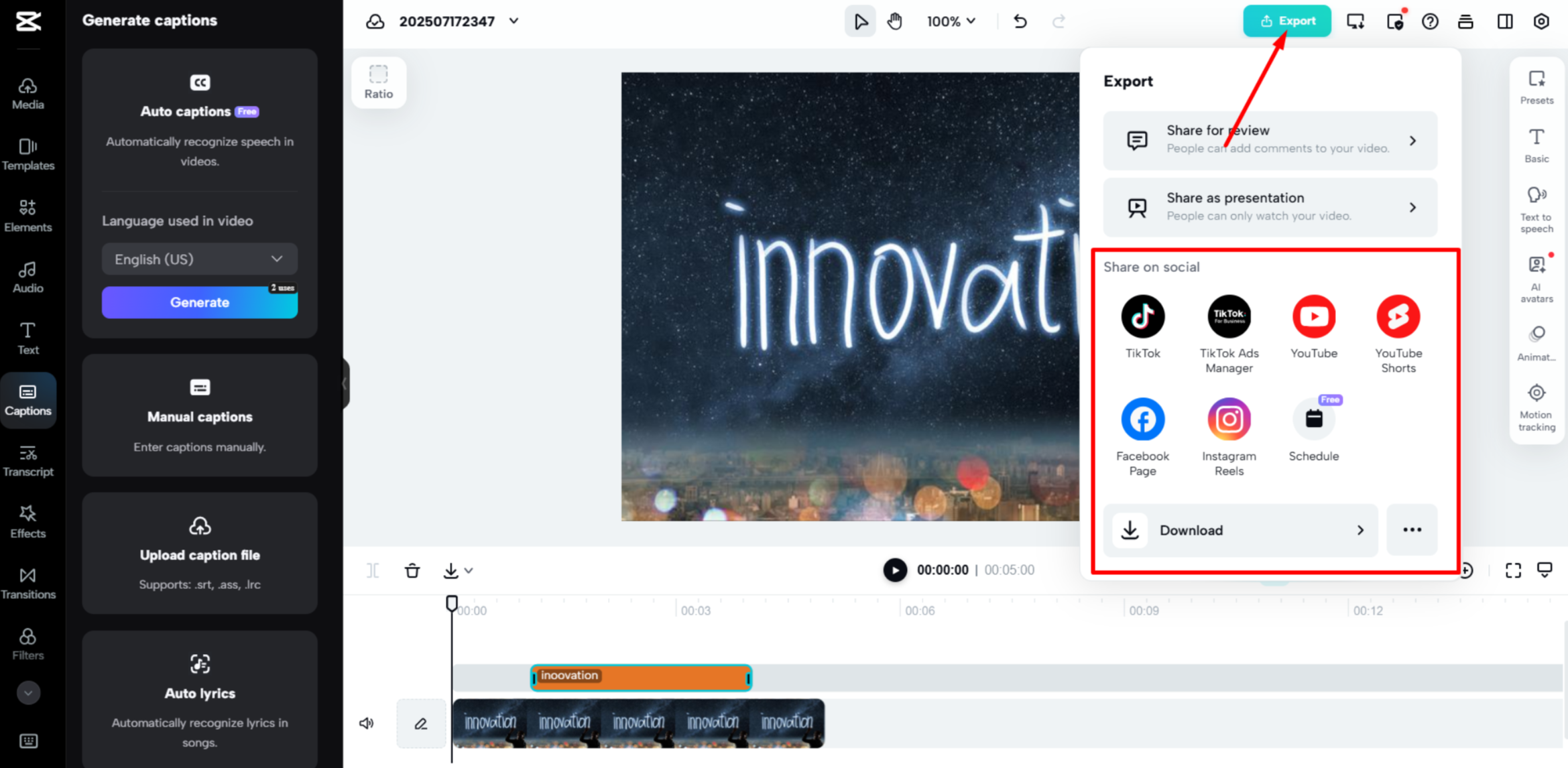 Exporter la vidéo finale depuis CapCut Web