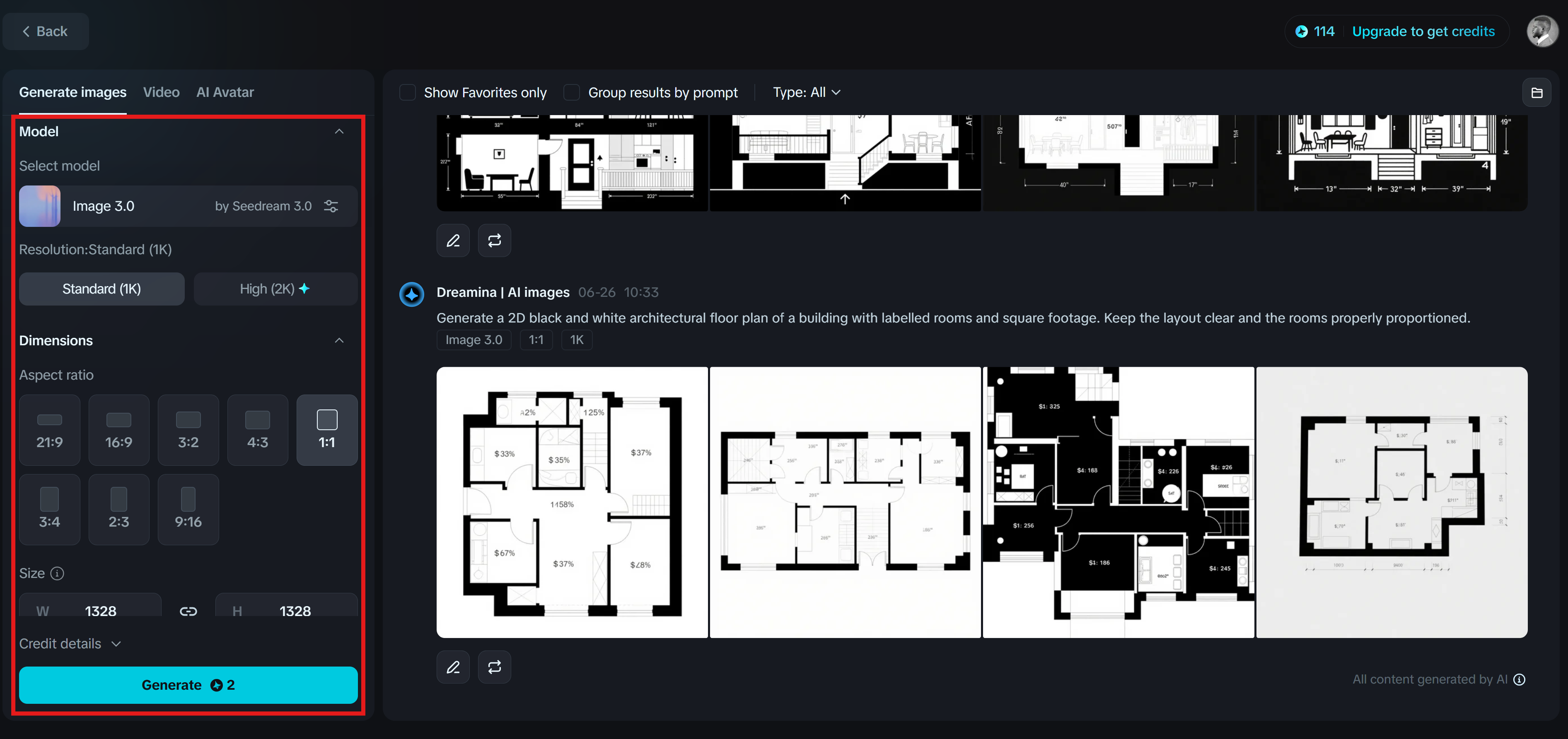 Dreamina AI gratis plattegrondgenerator
