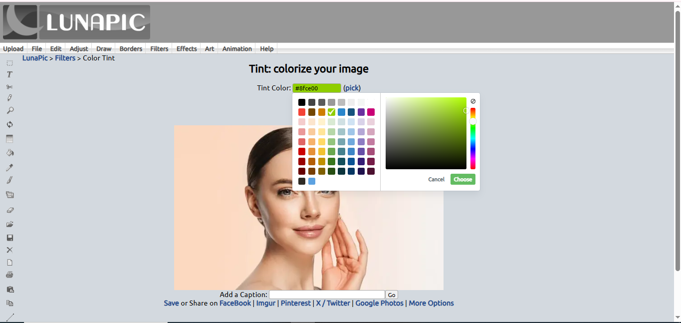 Antarmuka Lunapic - editor warna mata online terbaik lainnya
