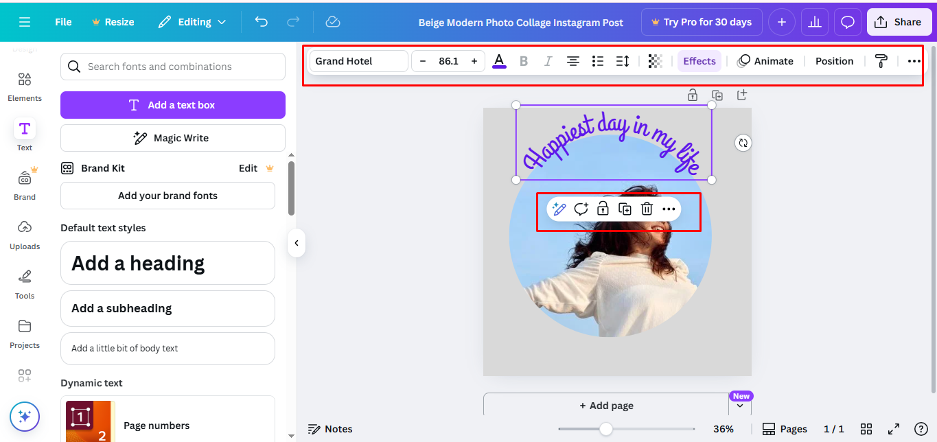 Ajustement de la position et affinage du texte déformé dans Canva