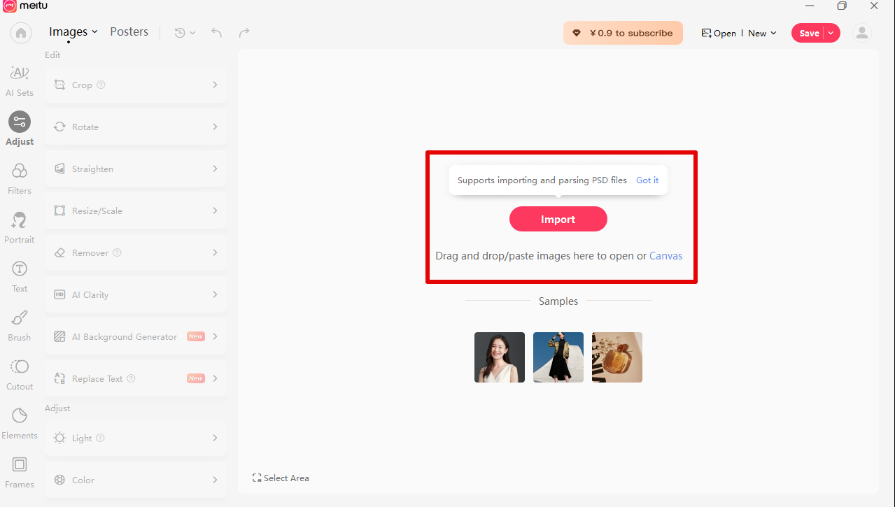 importing picture to Meitu