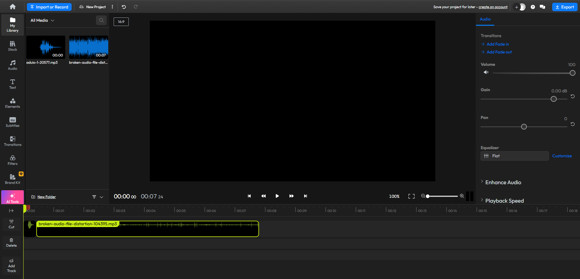 Interfaz de Flixier: un unificador de música en línea gratuito