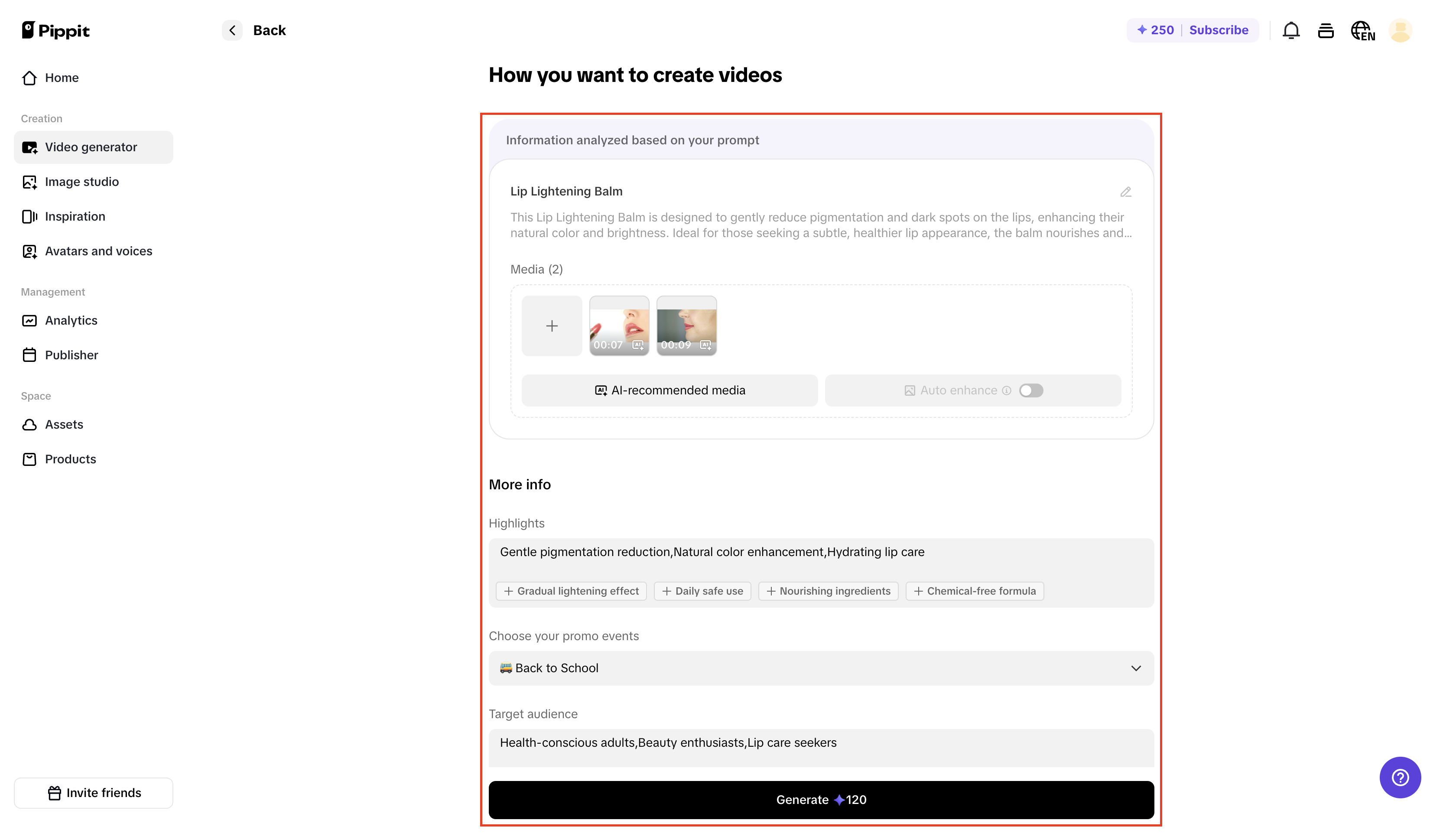 Advanced video settings with ai platform