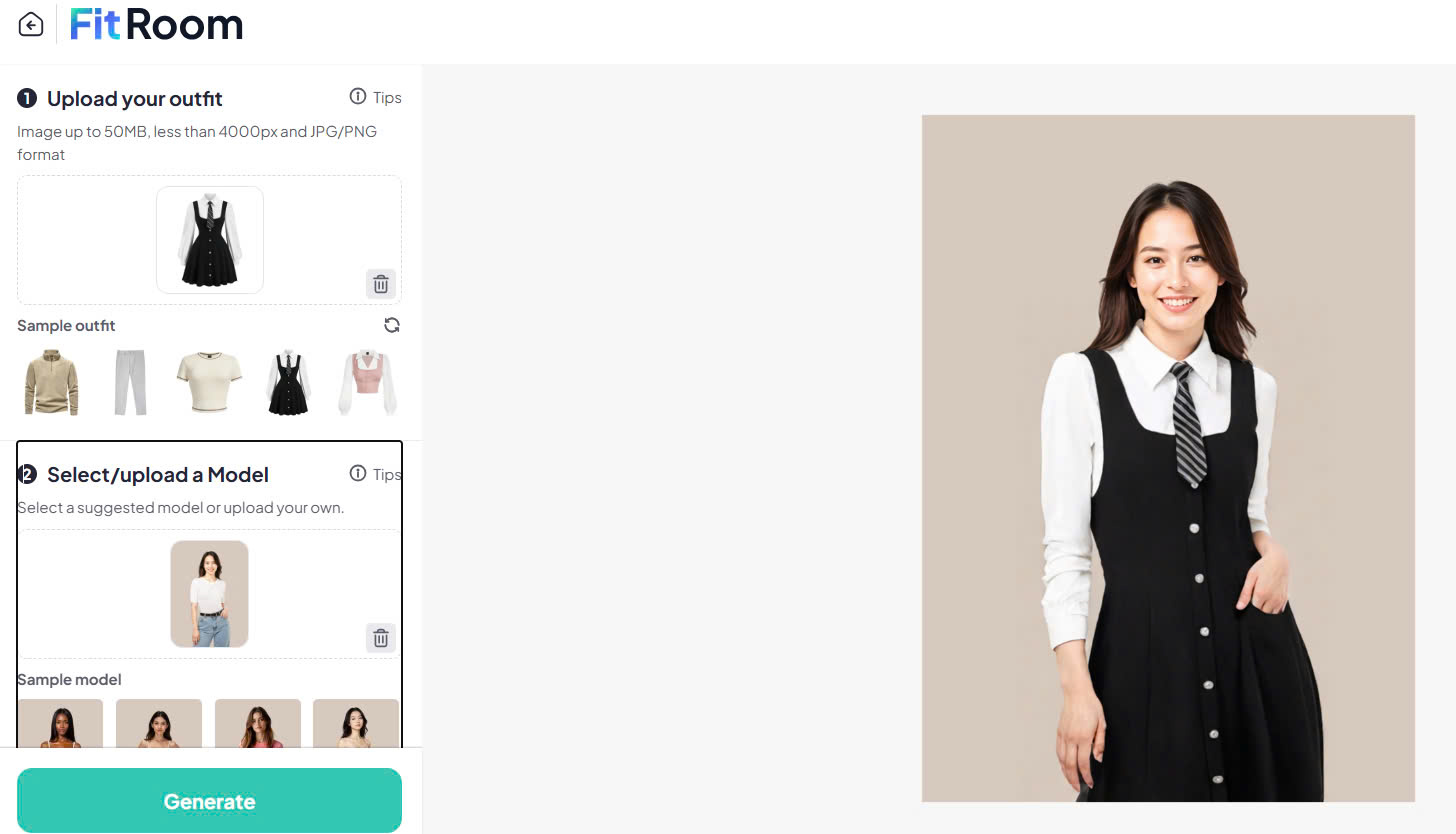 Interface of FitRoom - an ideal photo editor to change clothes