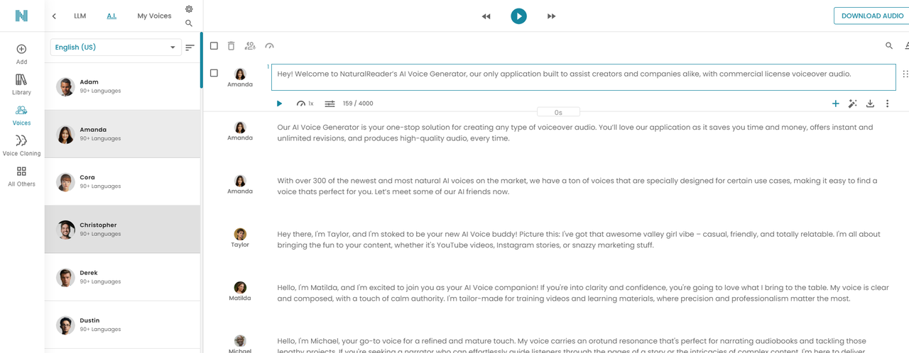 NaturalReader AI interface