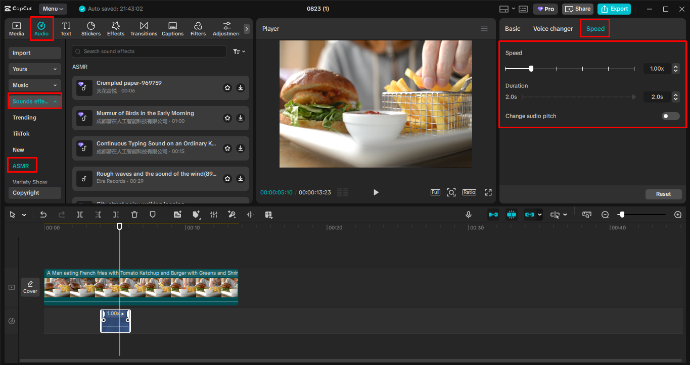 Optimizing the ASMR video in the CapCut desktop video editor