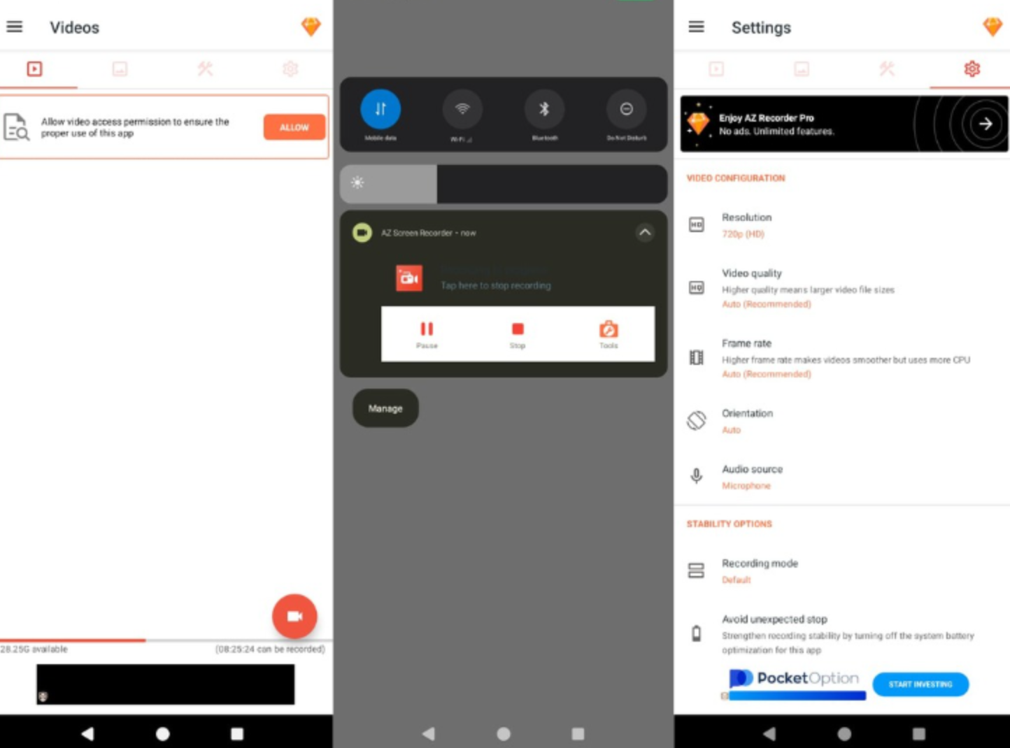 Showing how to use AZ Screen Recorder on a mobile phone