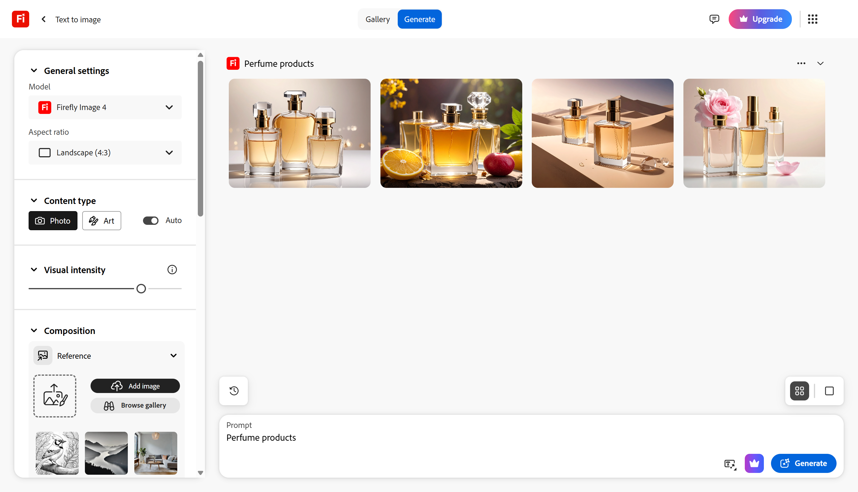 Interface of Adobe Firefly - a really good AI product photo editor
