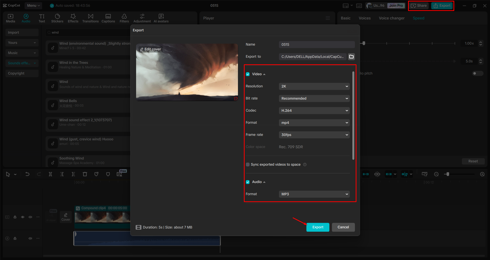 Exportar un video desde el CapCut editor de video de escritorio